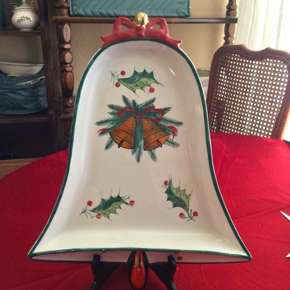 VINTAGE COOKIE / CANDY BELL SHAPED SERVING PLATTER- 1950s -MADE IN ITALY-12 1/2" - Picture 2 of 8